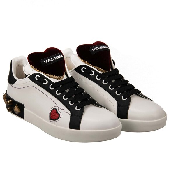 Dolce & Gabbana - Baroque Logo Heart Cushion Sneaker PORTOFINO White Black EUR 3 - Picture 1 of 5